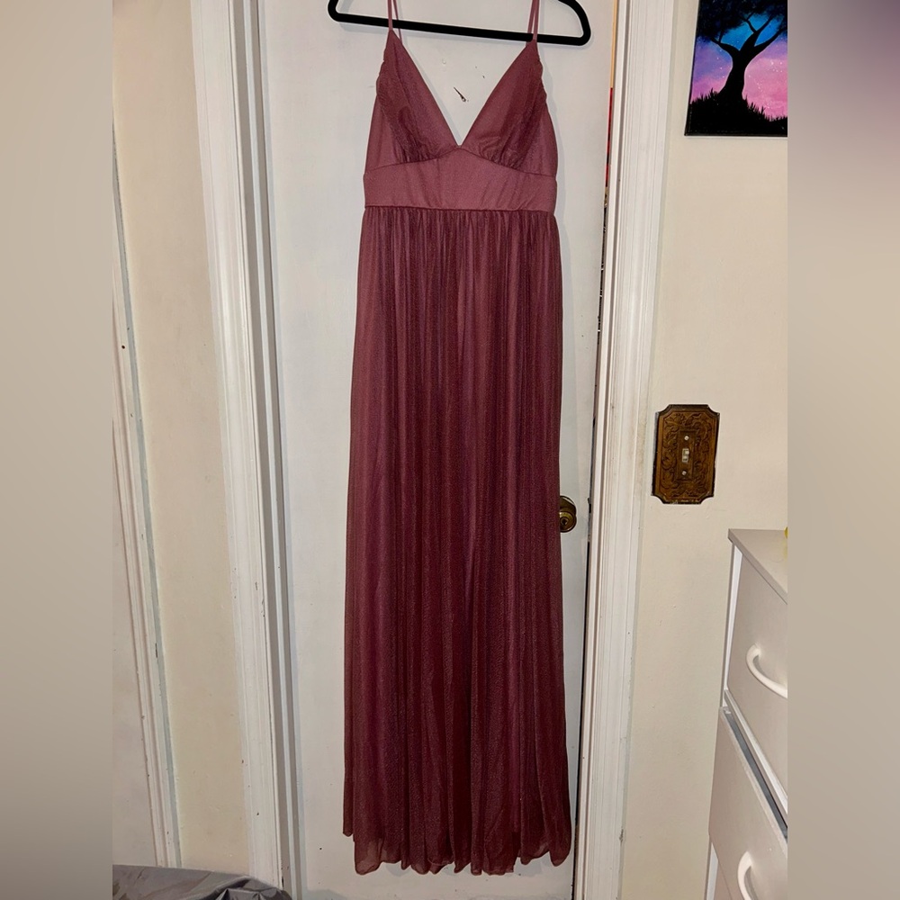 Pink Ruched Maxi Gown with Spaghetti Straps for Prom - Picture 5 of 6